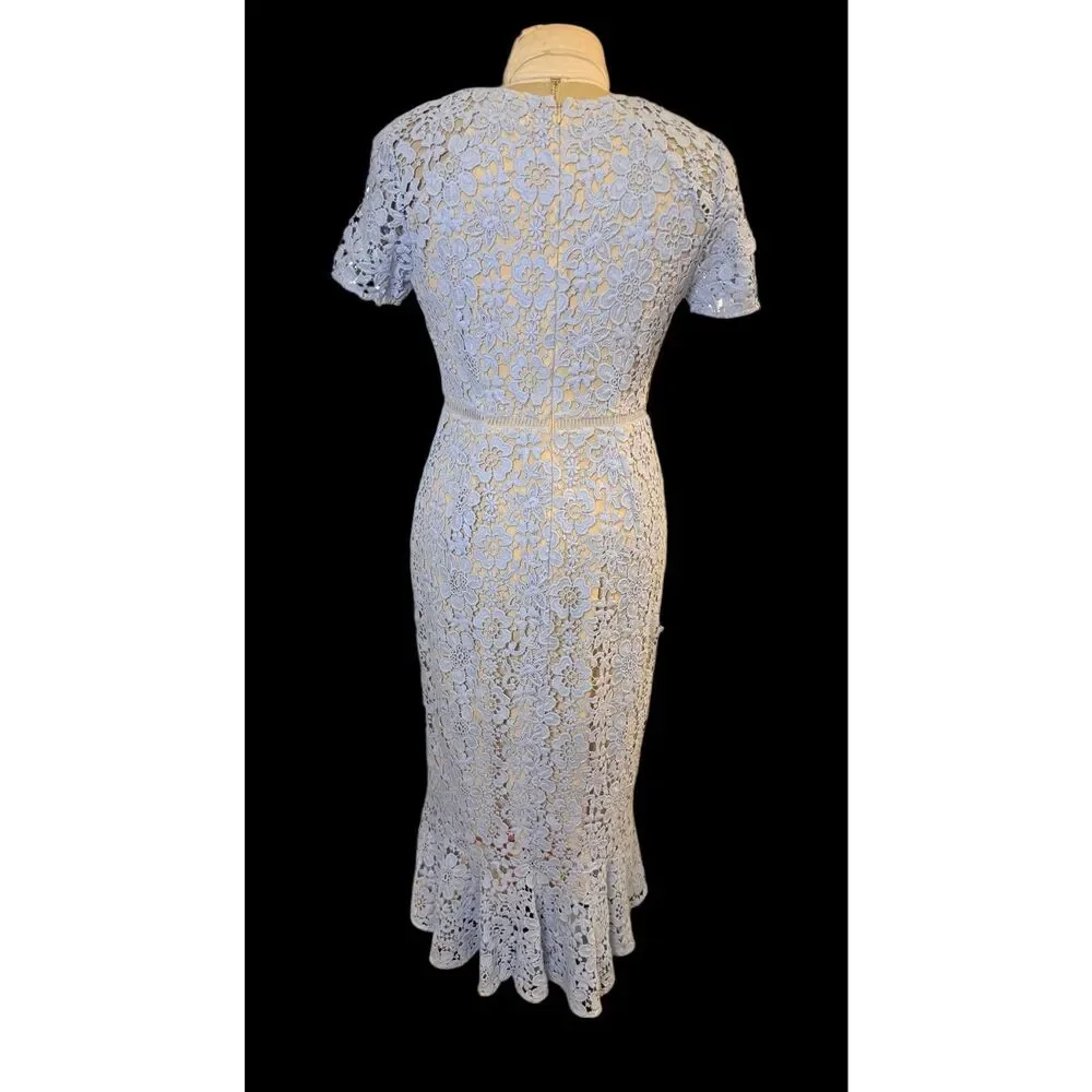 Shoshanna Light Blue Lace Short Sleeve Fit & Flare Dress Sz 10 - Picture 8 of 14